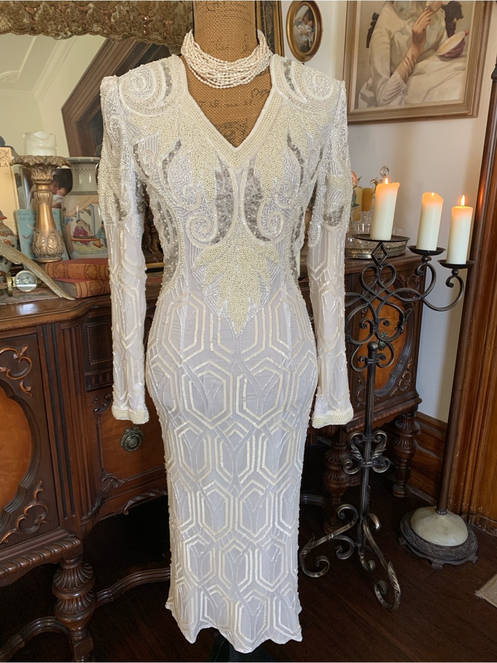 Vintage Ivory 80's/90's Glam Beaded Silk Wedding Bridal Prom Pageant Gown